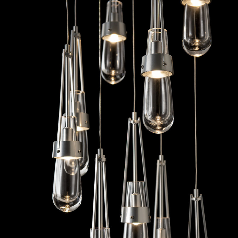 Link 9 - Light Pendant, Long: 19" to 130", Clear Glass, Sterling