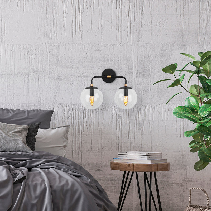 Industrial Wall Lamp with Metal Body & Glass Cap, Black & Antique Finish, 14.6 x 8.3 x 10.6 inches | 2 x E14 Socket, Max 40W | Perfect for Scandinavian & Country Decor, Stylish & Functional Lighting Solution