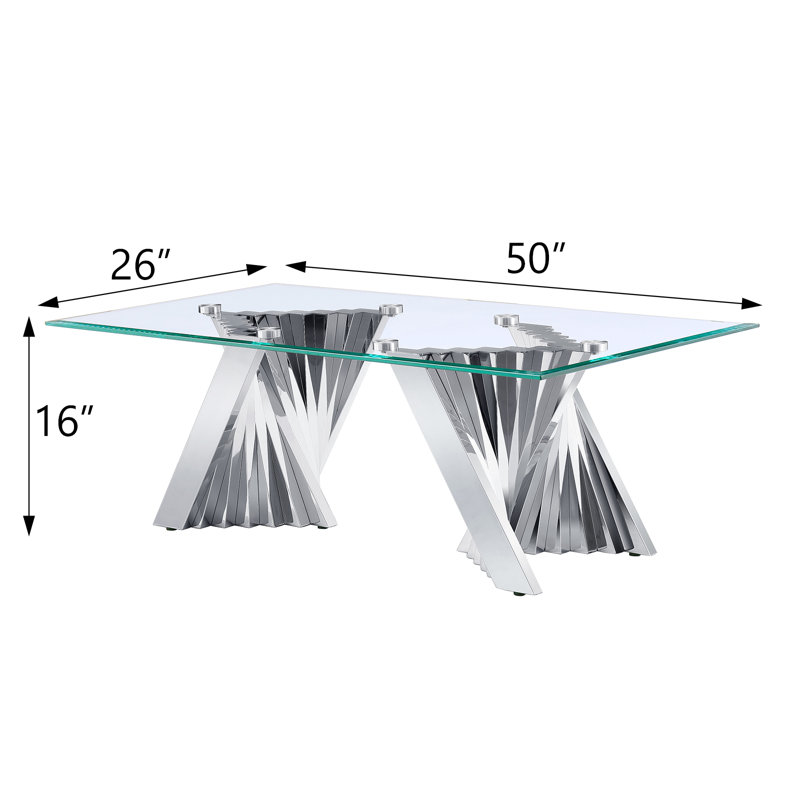 50" Glass And Stainless Steel Coffee Table, Silver