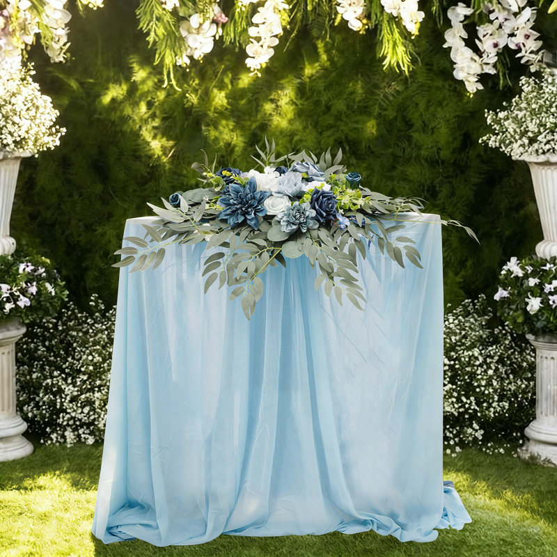 Artificial Flower With Tablecloth And Table Runner, Blue