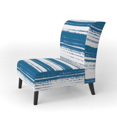 Blue And White Grunge Striped - Upholstered Patterned Accent Slipper Chair