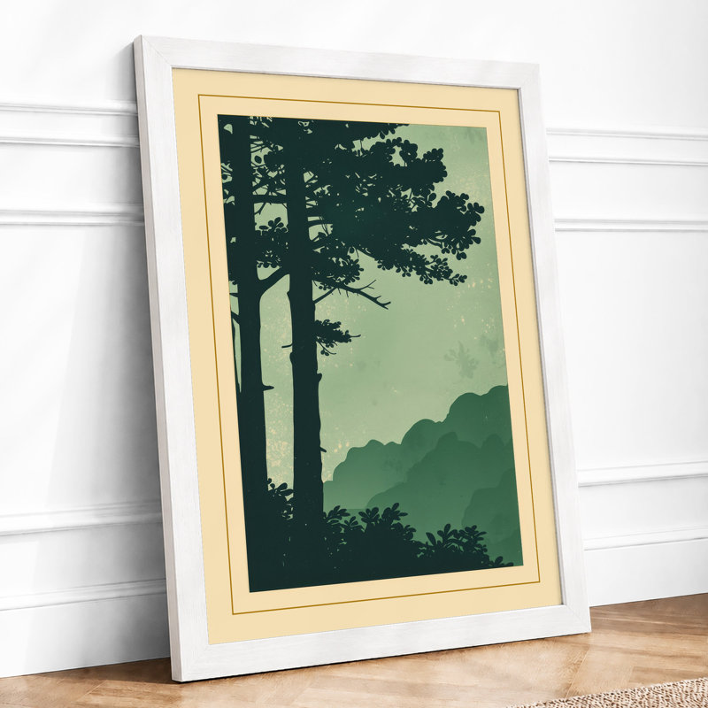 Mountain Pine Silhouette Japandi - Framed Print, A2 - 59.4 x 42.0 cm, White