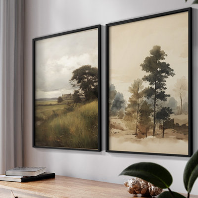 «Vintage Landscape LXII», impression giclée sur cadre - ensemble de 2