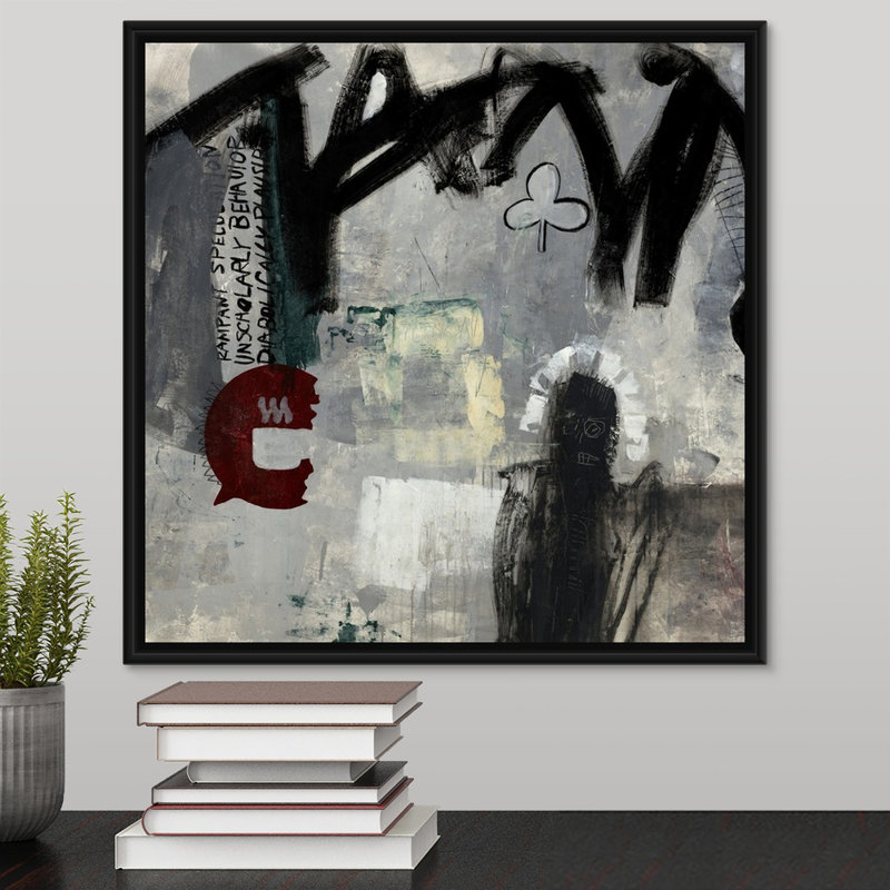 « unécoliered », peinture sur toile, Cadre flottant noir, H 17,7 po x l 17,7 po x P 1,75 po