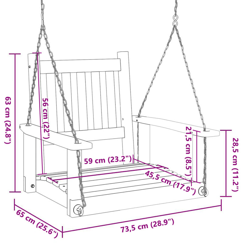 Garden Swing Chair With Metal Chains Solid Wood Fir, Black