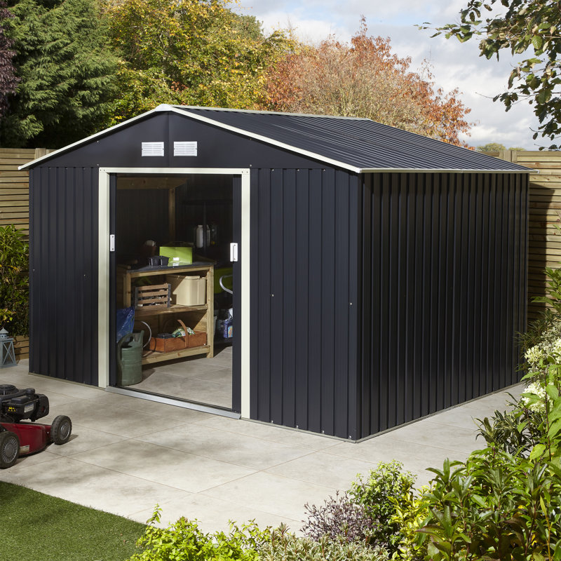 Rowlinson Trentvale Metal Apex Shed, Dark Grey, 205cm H x 321cm  W x 241cm D