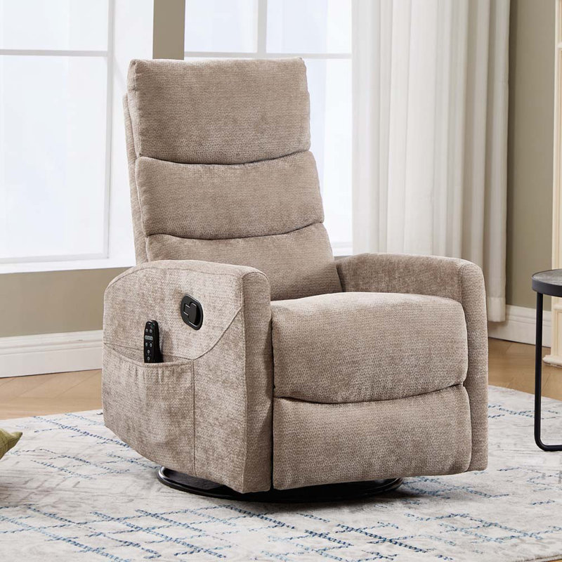 Swivel Manual Recliner Chair with Heat Massage Function, Khaki