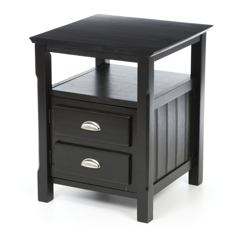 Escoto Black Square Nightstand is constructed from solid and engineered wood, 25 H, 20 W and 20 D