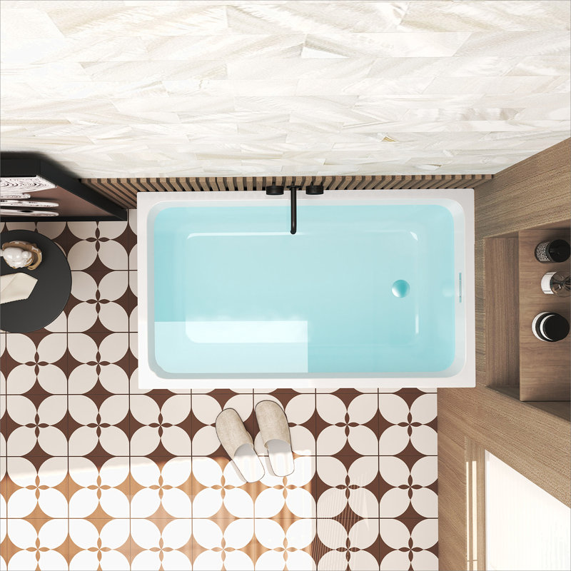 47" Acrylic Freestanding Bathtub ,Spacious rectangle Shape, Gloss White Finish, Chrome Overflow & Pop-Up Drain CUPC Certificate