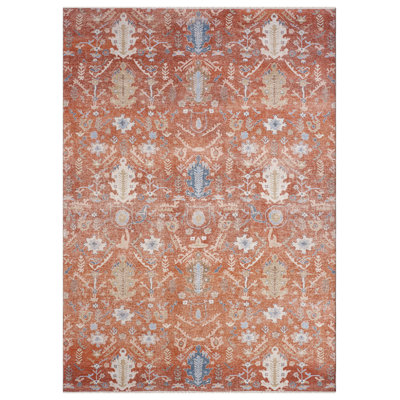 Aldora Ember Red Bloom Power-Loomed Cotton Area Rug