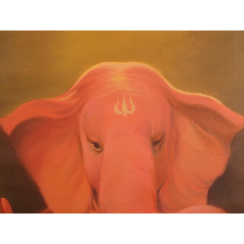 Soft Hued Ganesha Oil Painting On Canvas | Without Frame