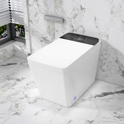 Toilette à bidet Breezebath Smart avec couvercle à ouverture / fermeture automatique et chasse automatique, siège chauffant, lavage à l'eau chaude, séchoir à air, affichage numérique, veilleuse, éclairage ambiant, désodorisant intégré, glacis antibactérien