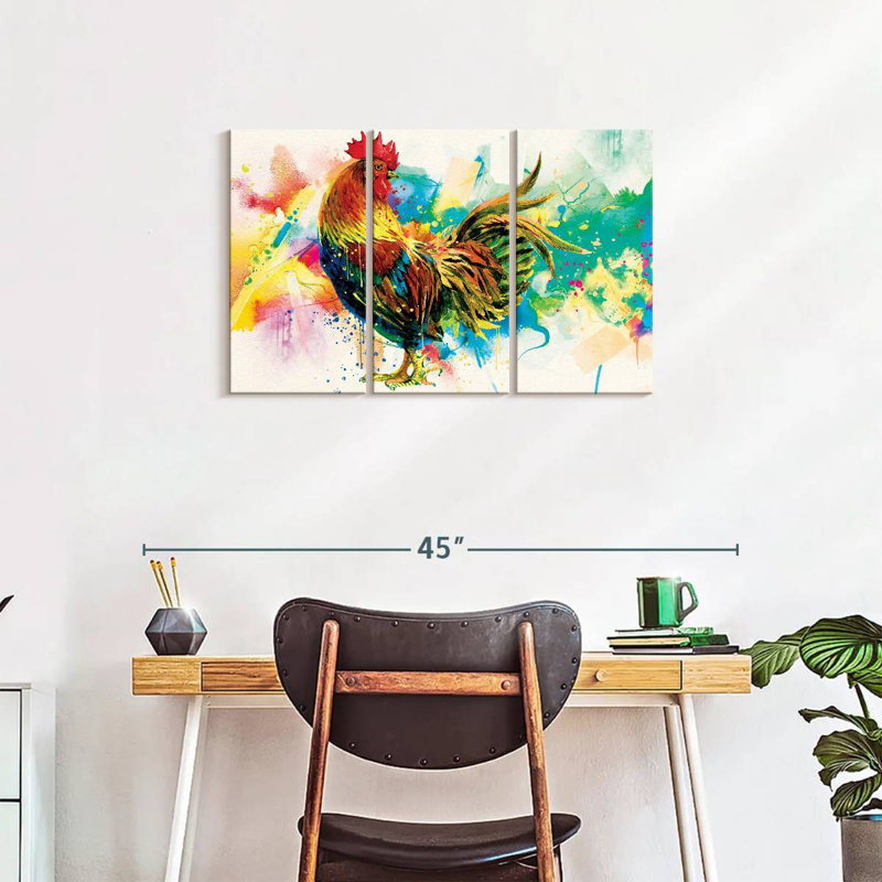 Ensemble de coqs sur toile 3 pièces, H 20 po x l 33 po x P 1,25 po