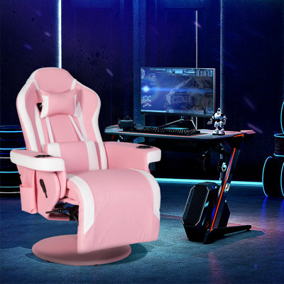 Inbox Zero Adjustable Reclining Ergonomic Swiveling PC & Racing Game Chair with Built-in Speakers and Footrest