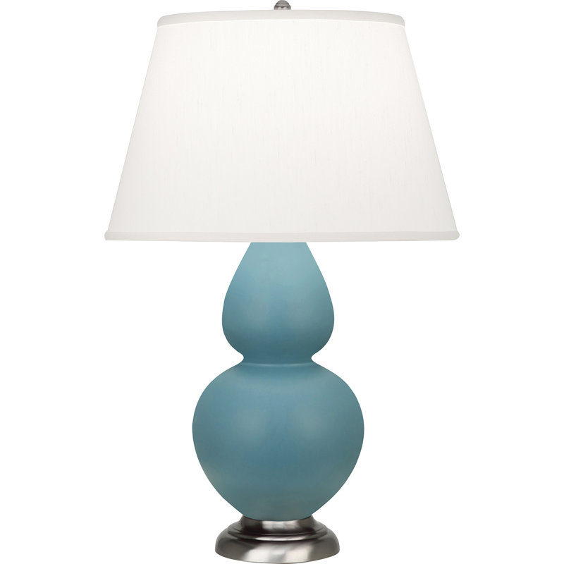 Double Gourd Table Lamp, White , Matte Steel Blue/Antique Silver