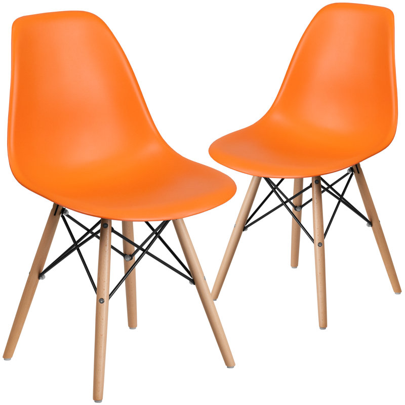Averna Modern Side Chair with Wood Legs, Orange
