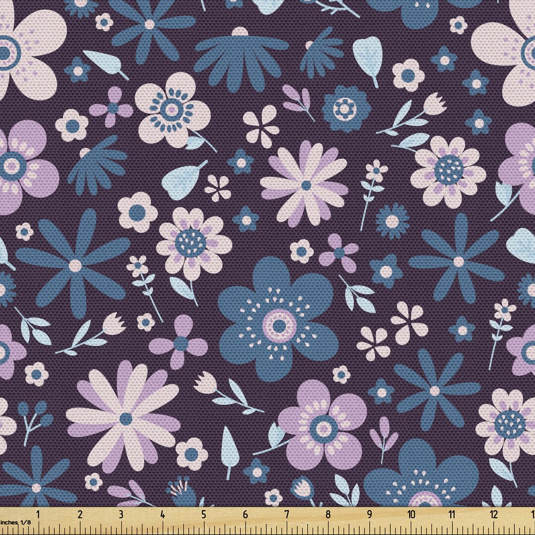 Gewebe als Meterware, Violett-Töne Vintage Blumen, Blumen, Meerblau Lila