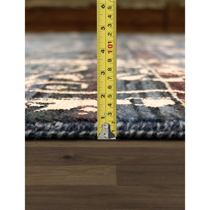 Tapis en rayonne et en laine noué à la main bleu / noir / beige