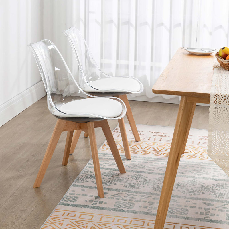 Fashank Set of 2 Modern Elegant Shell Upholstered Dining Chairs, Wooden Side Chair for Bedroom, Kitchen, Clear Gray