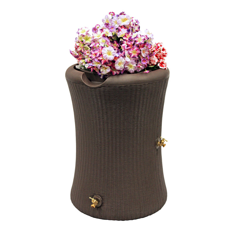 Willow 65 Gallon Brown Wicker Rain Barrel Planter