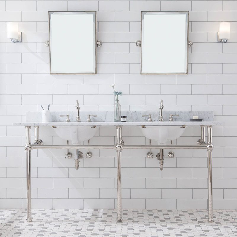 Copeland 33" Tall Marble Oval Console Bathroom Vanity with Faucet and Overflow, Polished Nickel