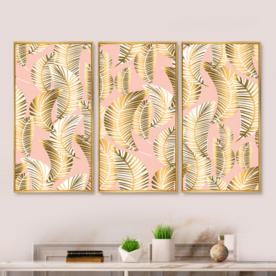 " Golden Palm Leaves I " 3 - Pieces
