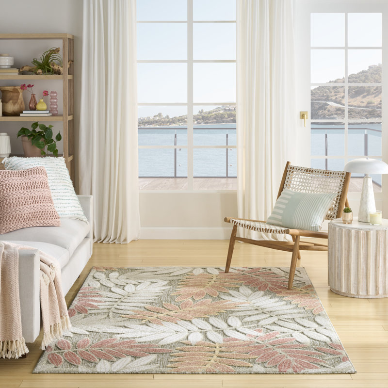 Floral Indoor/Outdoor Sage Rose Area Rug, Rectangle 160 x 226 cm