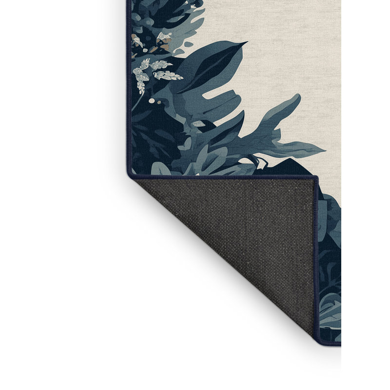 Tapis floral moelleux en peluche beige moelleux - bleu marine, Carré 7 pi