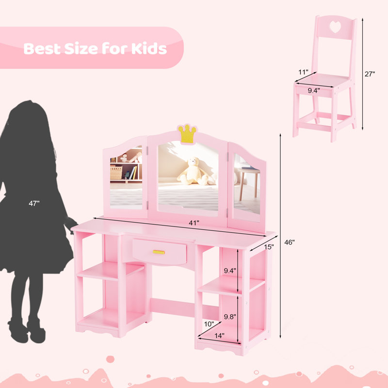 Ensemble de meuble-lavabo 24 "à miroir 3 pliants, Rose