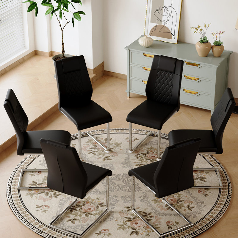 Modern Dining Chairs, Silver, 6, Black
