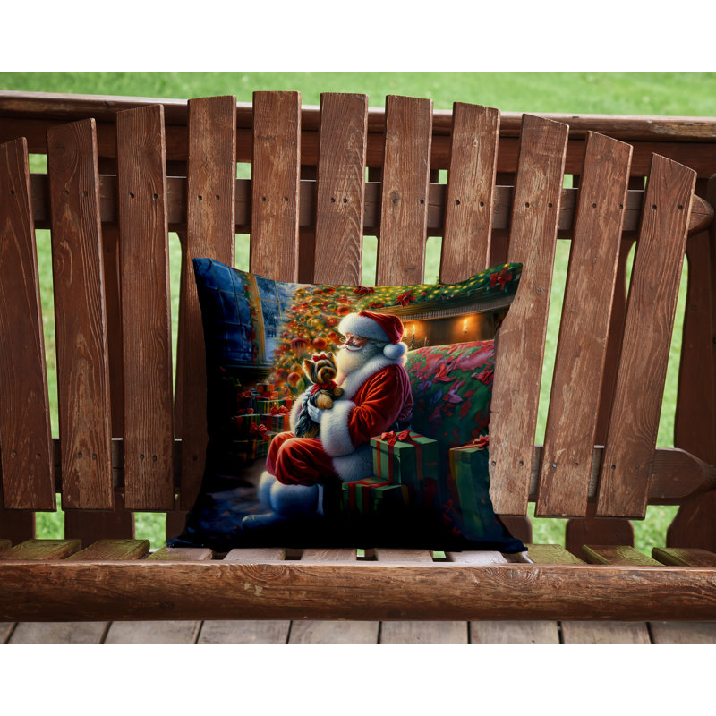 Coussin décoratif Yorkshire Terrier Yorkie and Santa Claus, H 14 po x l 14 po