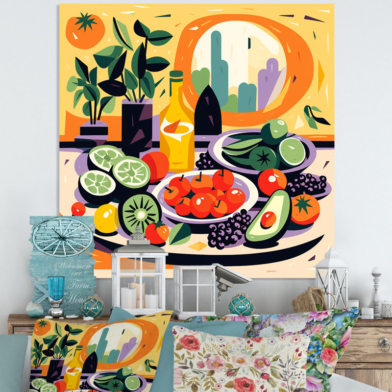 Vert et rouge avocat au Mexique II - nourriture, art mural en métal, H 36 po x l 36 po x P 1,5 po
