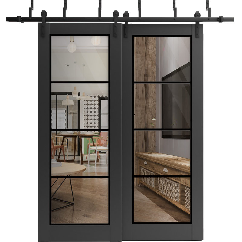 Porte de grange en bois lambrissé sans trousse de quincaillerie d'installation, Noir mat, 36 po x 84 po