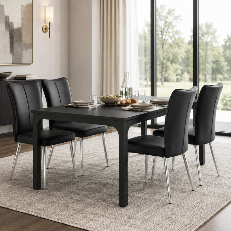Chaises de salle à manger modernes et ergonomiques en similicuir de 18 po de hauteur avec pieds en métal, Noir
