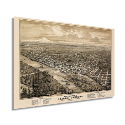 1876 Salem Oregon Map Poster Wall Art on Paper