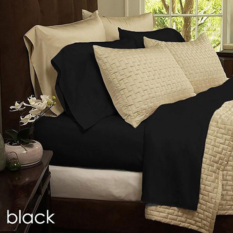 King Black Microfiber and Bamboo 4-Piece Sheet Set
