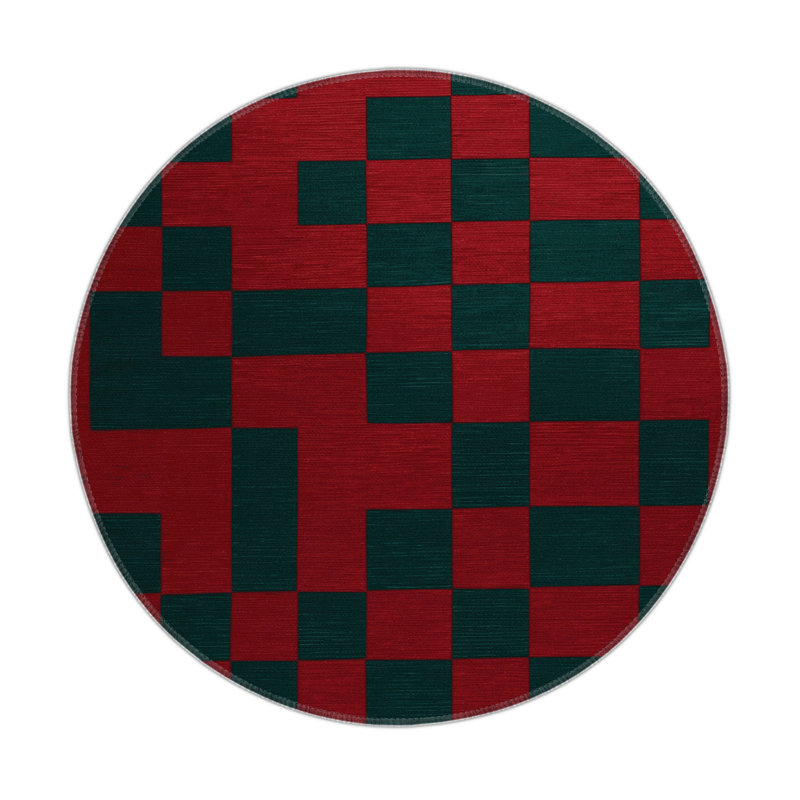 Tapis d'intérieur et d'extérieur à carreaux vert, Rond 5 pi