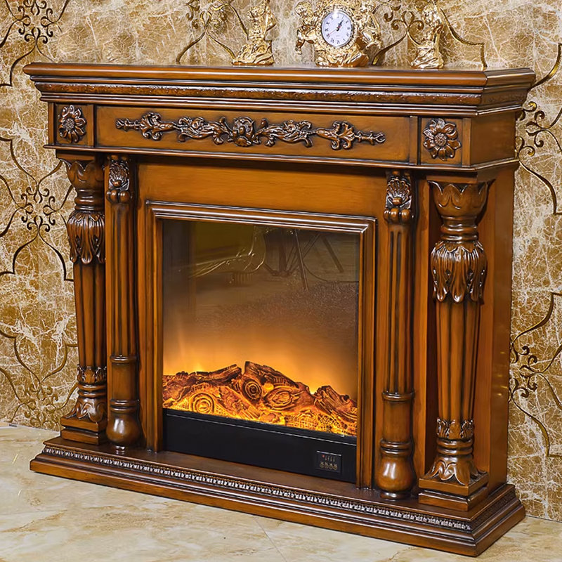 Walnut Solid Wood Electric Fireplace