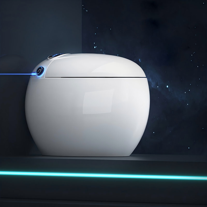 Toilette intelligente 12 po entièrement automatique en forme d'œuf pour la maison, fonctionnant sans limite de pression d'eau, avec ouverture du couvercle du capteur, veilleuse et température réglable