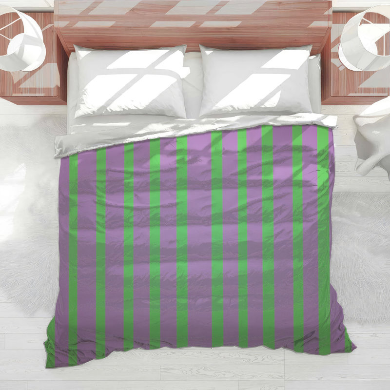 Purple Green Stripes Comforter, King