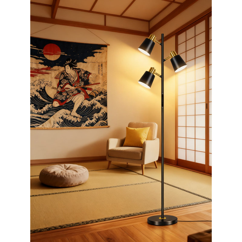 Modern Led Tree Floor Lamp With Remote Control, Dimmable Standing Lamp With 4 Color Temperatures, 3 Rotatable Lights For Living Room, Bedroom, Office
