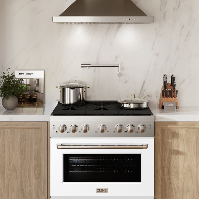 Zline 36 In. 5.2 Cu. Ft. 6 Burner Gas Range With Convection Gas Oven In Stainless Steel With White Matte Door