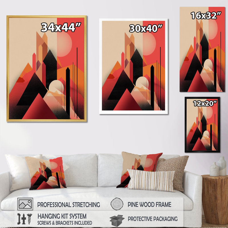 «Abstract Minimal Full Moon Landscape», art abstrait sur toile, paysage abstrait, Cadre doré à une seule photo