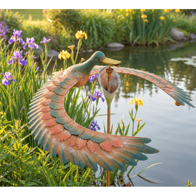 Metal Rustic Duck Spinning Balancer Garden Stake