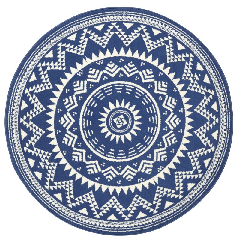 Celebration Valencia Flatweave Blue Rug, Round 140cm