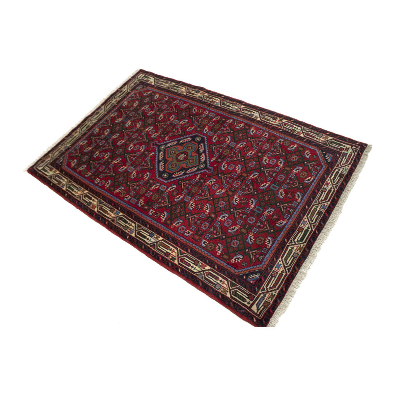 One-of-a-Kind Rectangle 3'7" X 5'4" 1990s Wool Area Rug in Red/Beige/Black