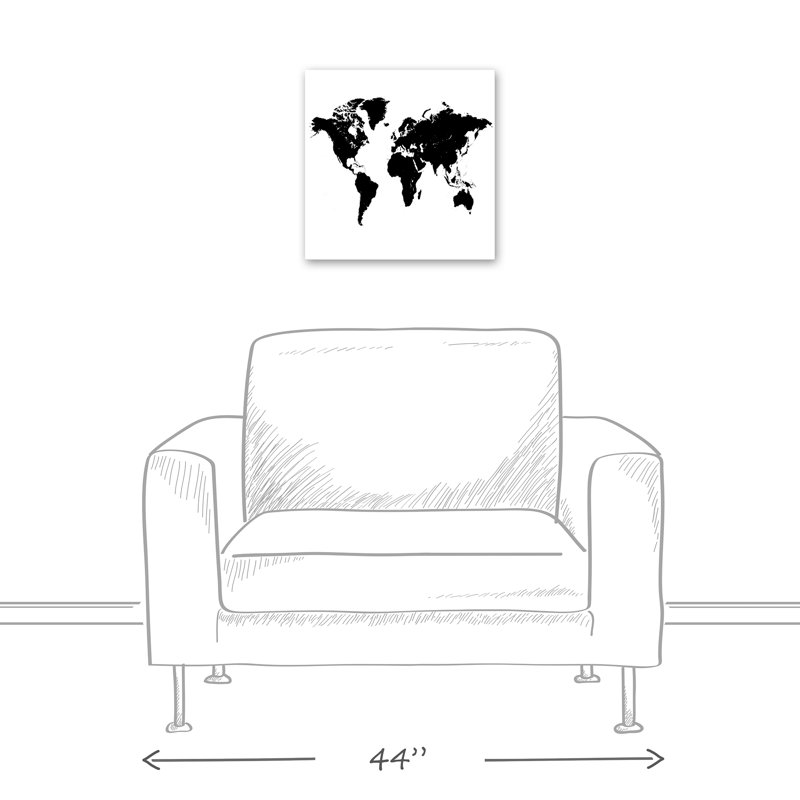 « black silhouette world map », impression sur toile tendue, reproduction d’art sur toile