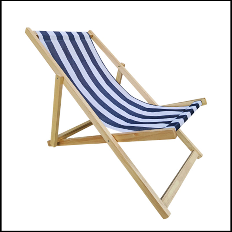 chaise longue populus en bois rayée bleue large bleu rayé (couleur: bleu foncé)
