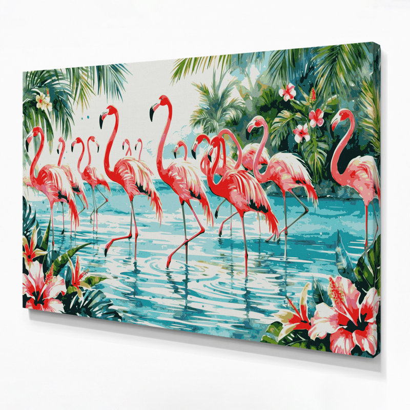 Art mural sur toile bleu flamants hawaïens, H 24 po x l 36 po