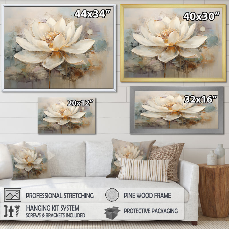 Antique Lotus Connection I - Lotus, reproductions encadrées, H 12 po x l 20 po x P 1 po, Encadrement argenté